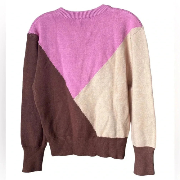 LUSH Women Pink Cognac Supersoft Geo Colorblock Crewneck Jumper Sweater Size S - Picture 5 of 7